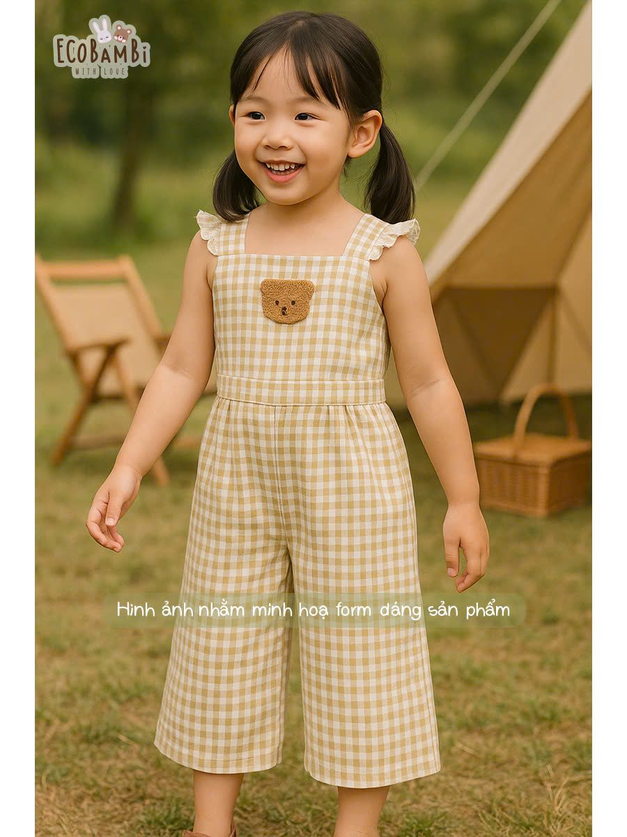  Jumpsuit linen khoét eo phối ren bé gái ECOBAMBI - BB-23JUMPBG048 - 8935334001336 