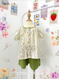  Bộ muslin tay phồng - quần shorts bé gái ECOBAMBI - BB-23BOBG053 - 8935334001367 