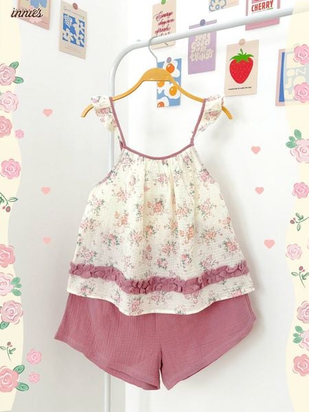  Bộ muslin 2 dây cánh tiên viền bèo nữ Innies - IN-24BONU004 