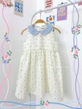  Đầm linen hoa nhí cổ lá sen phối màu bé gái ECOBAMBI - 8935334001664 