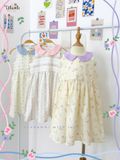  Đầm linen hoa nhí cổ lá sen phối màu bé gái ECOBAMBI - 8935334001664 