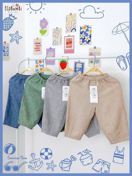 Quần baggy unisex muslin linen cho bé ECOBAMBI - 8935334001985 