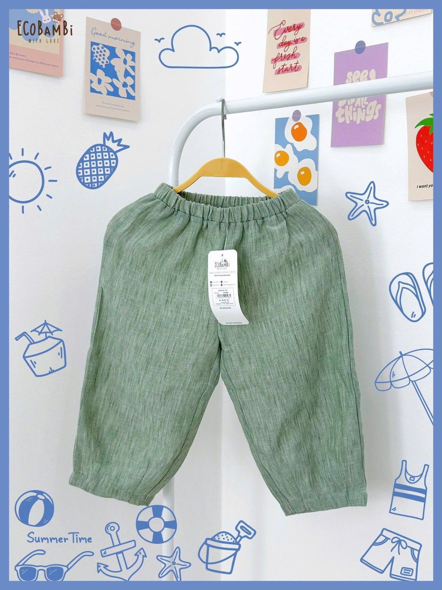  Quần baggy unisex muslin linen cho bé ECOBAMBI - 8935334001985 