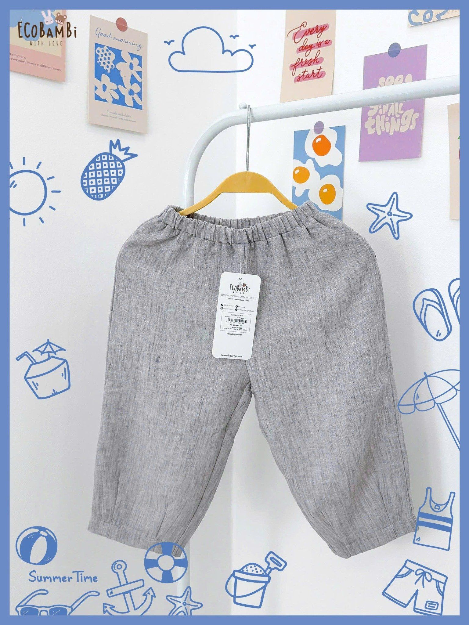  Quần baggy unisex muslin linen cho bé ECOBAMBI - 8935334001985 