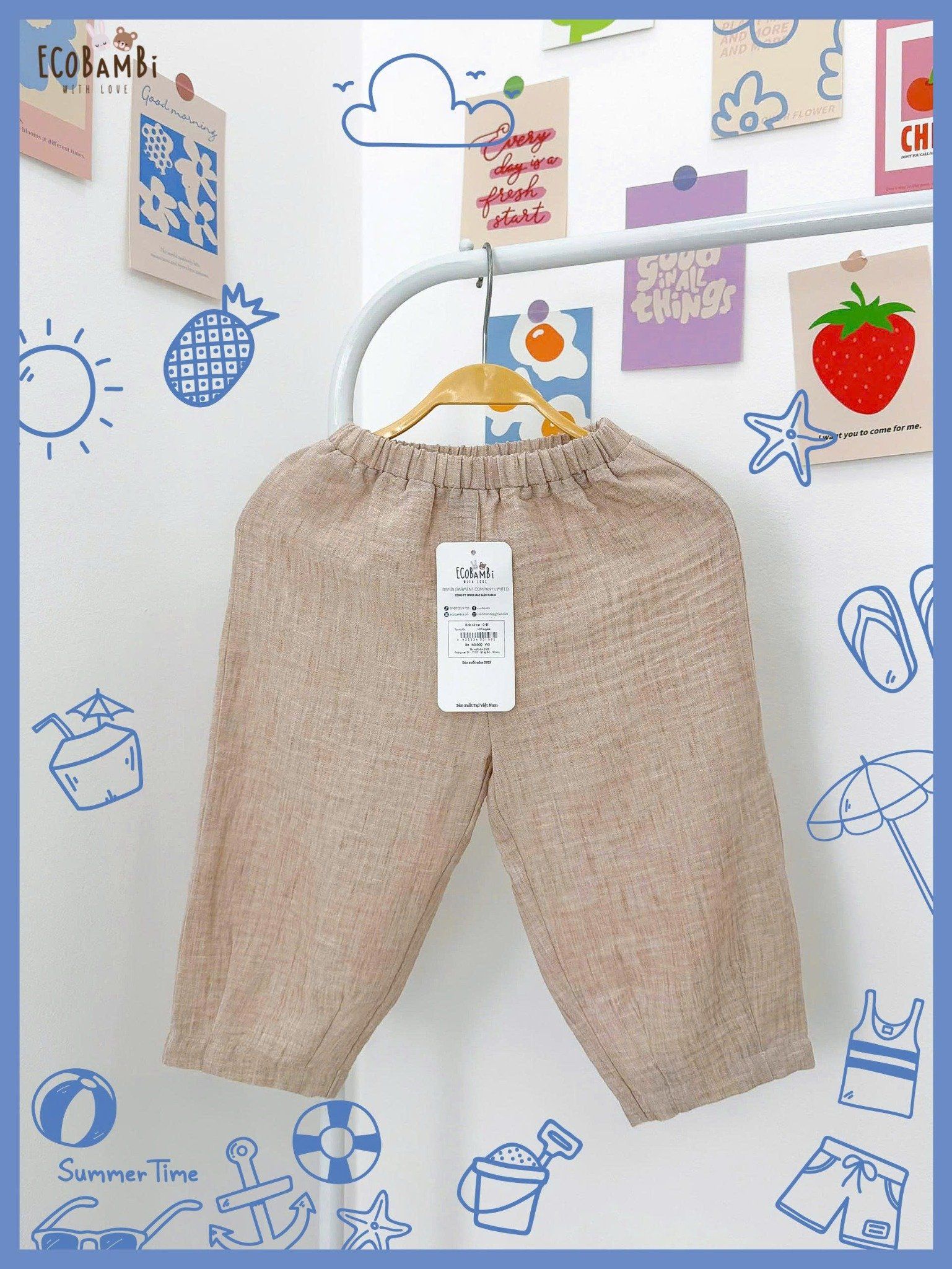  Quần baggy unisex muslin linen cho bé ECOBAMBI - 8935334001985 