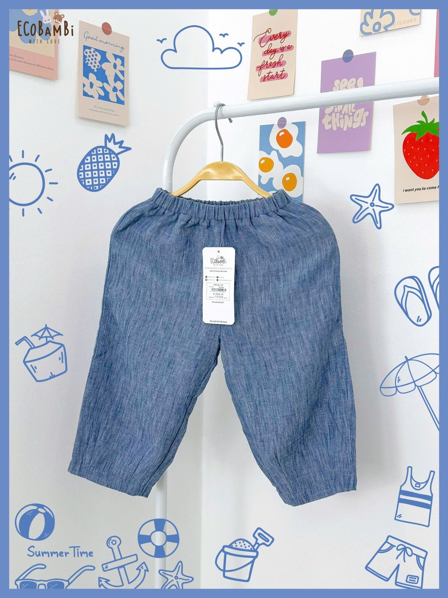  Quần baggy unisex muslin linen cho bé ECOBAMBI - 8935334001985 