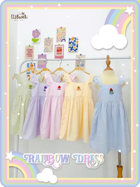  Đầm thô sọc cánh tiên dáng babydoll bé gái ECOBAMBI - 8935334001978 