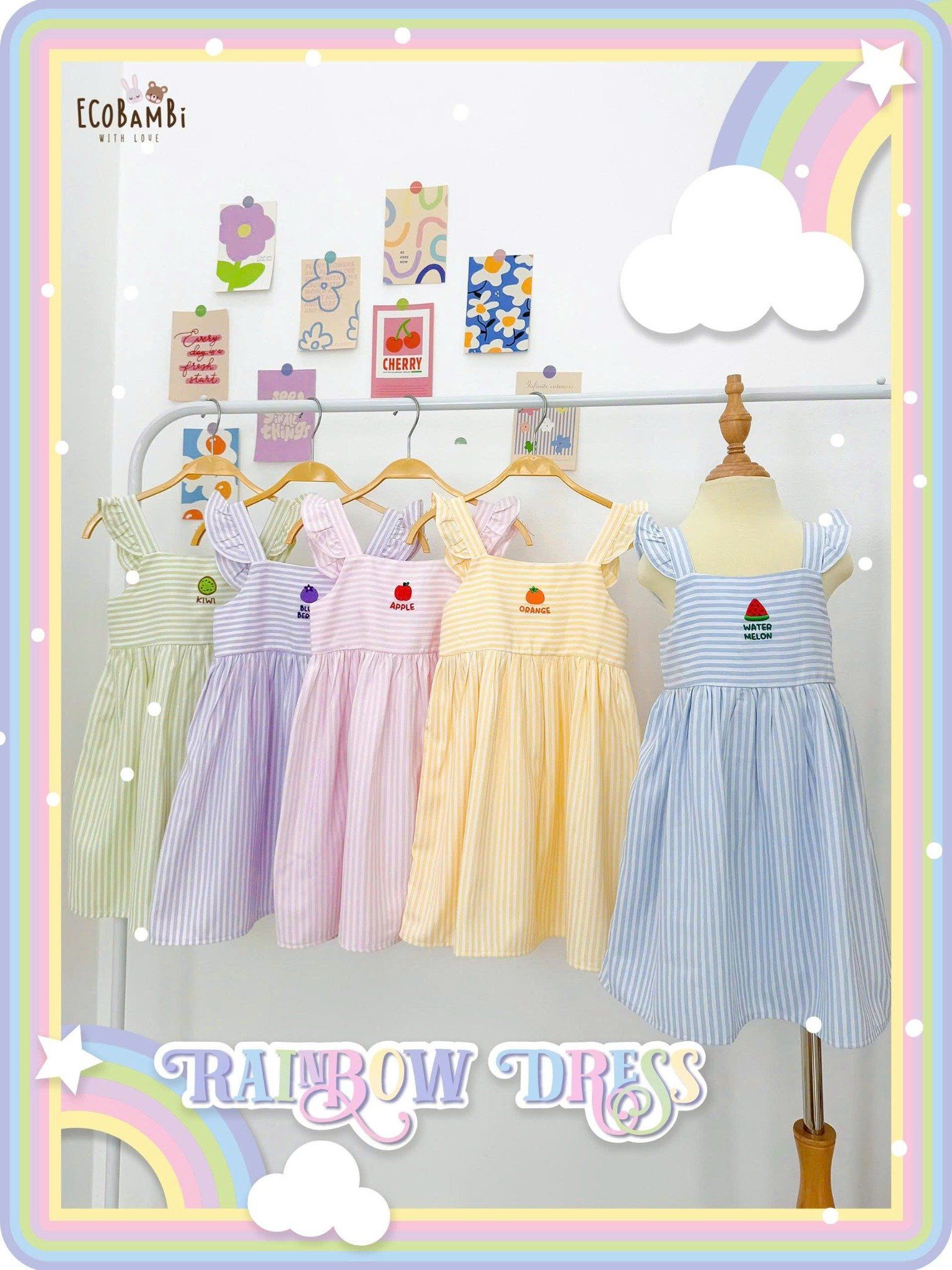  Đầm thô sọc cánh tiên dáng babydoll bé gái ECOBAMBI - 8935334001978 