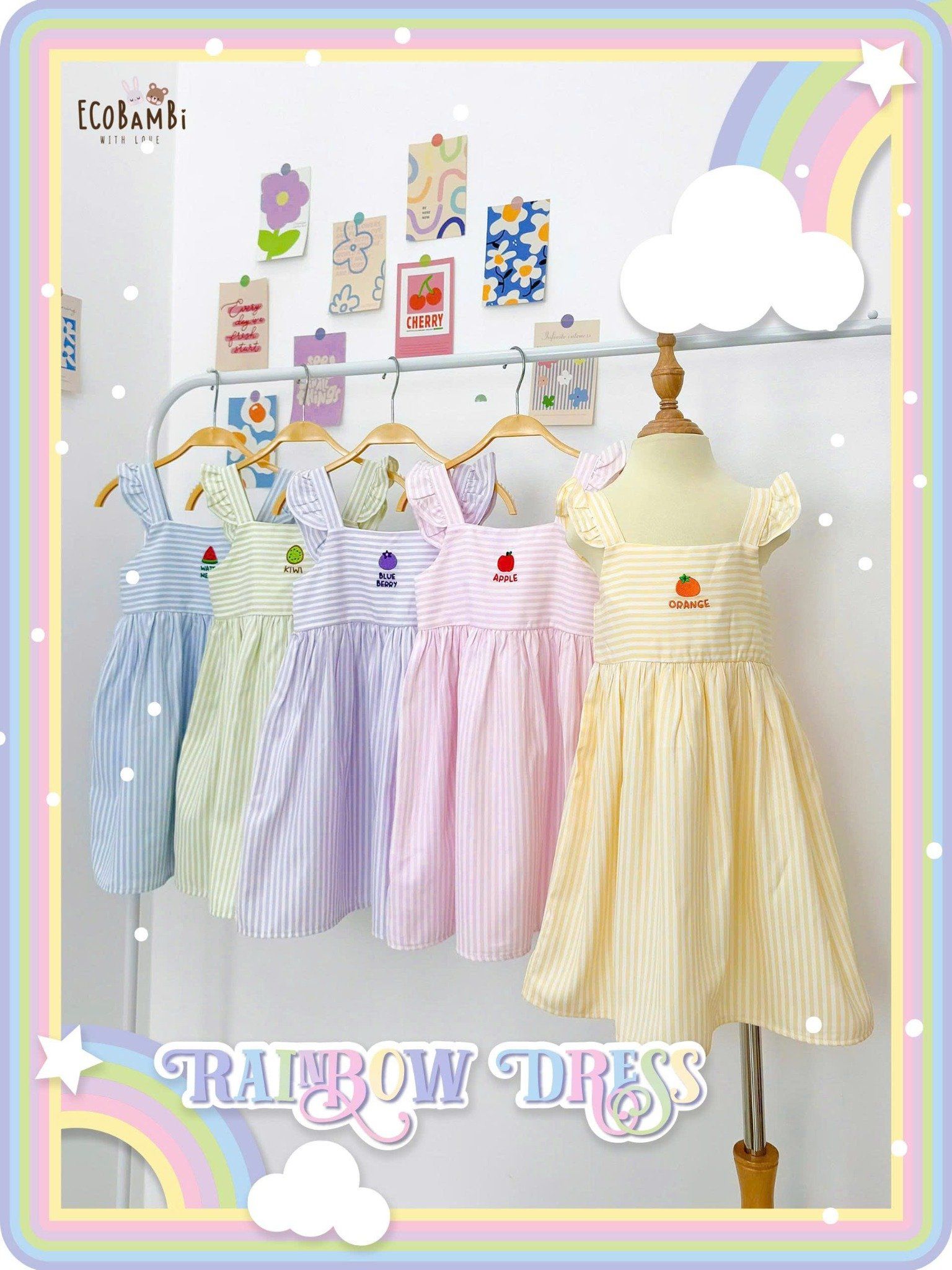  Đầm thô sọc cánh tiên dáng babydoll bé gái ECOBAMBI - 8935334001978 