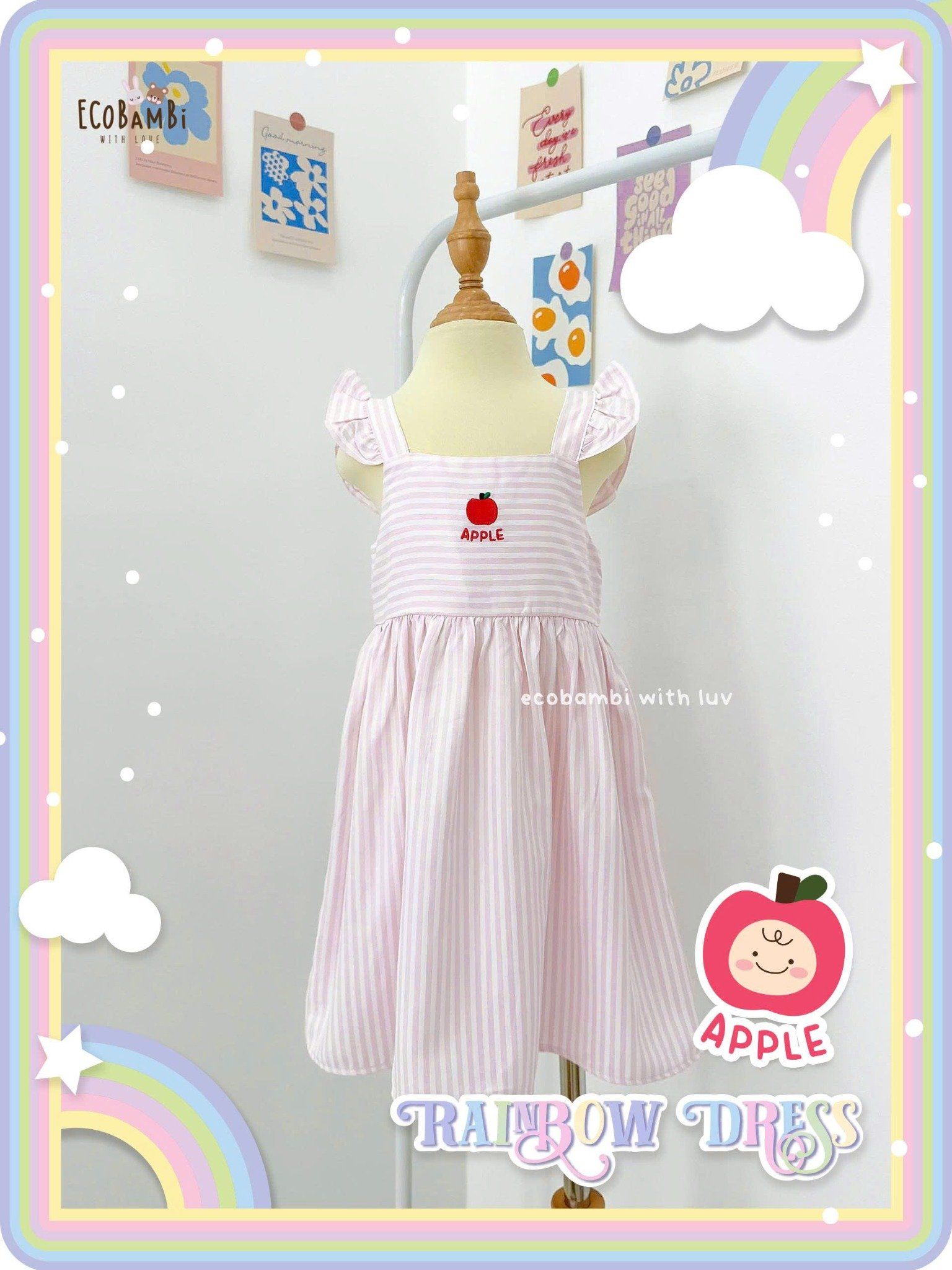  Đầm thô sọc cánh tiên dáng babydoll bé gái ECOBAMBI - 8935334001978 