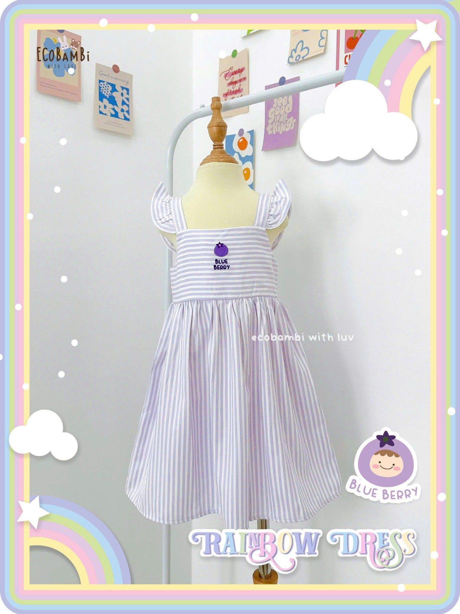  Đầm thô sọc cánh tiên dáng babydoll bé gái ECOBAMBI - 8935334001978 