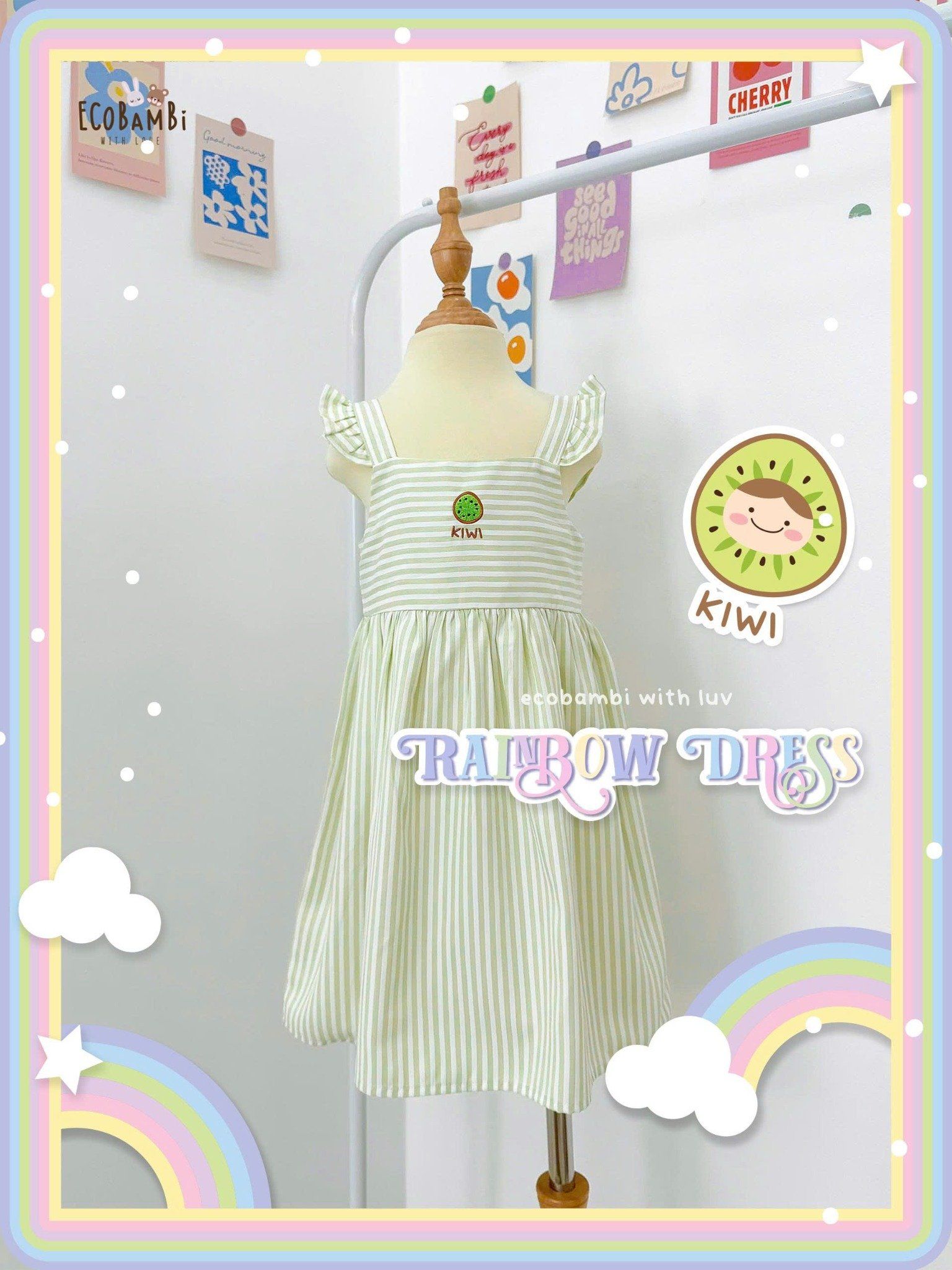  Đầm thô sọc cánh tiên dáng babydoll bé gái ECOBAMBI - 8935334001978 