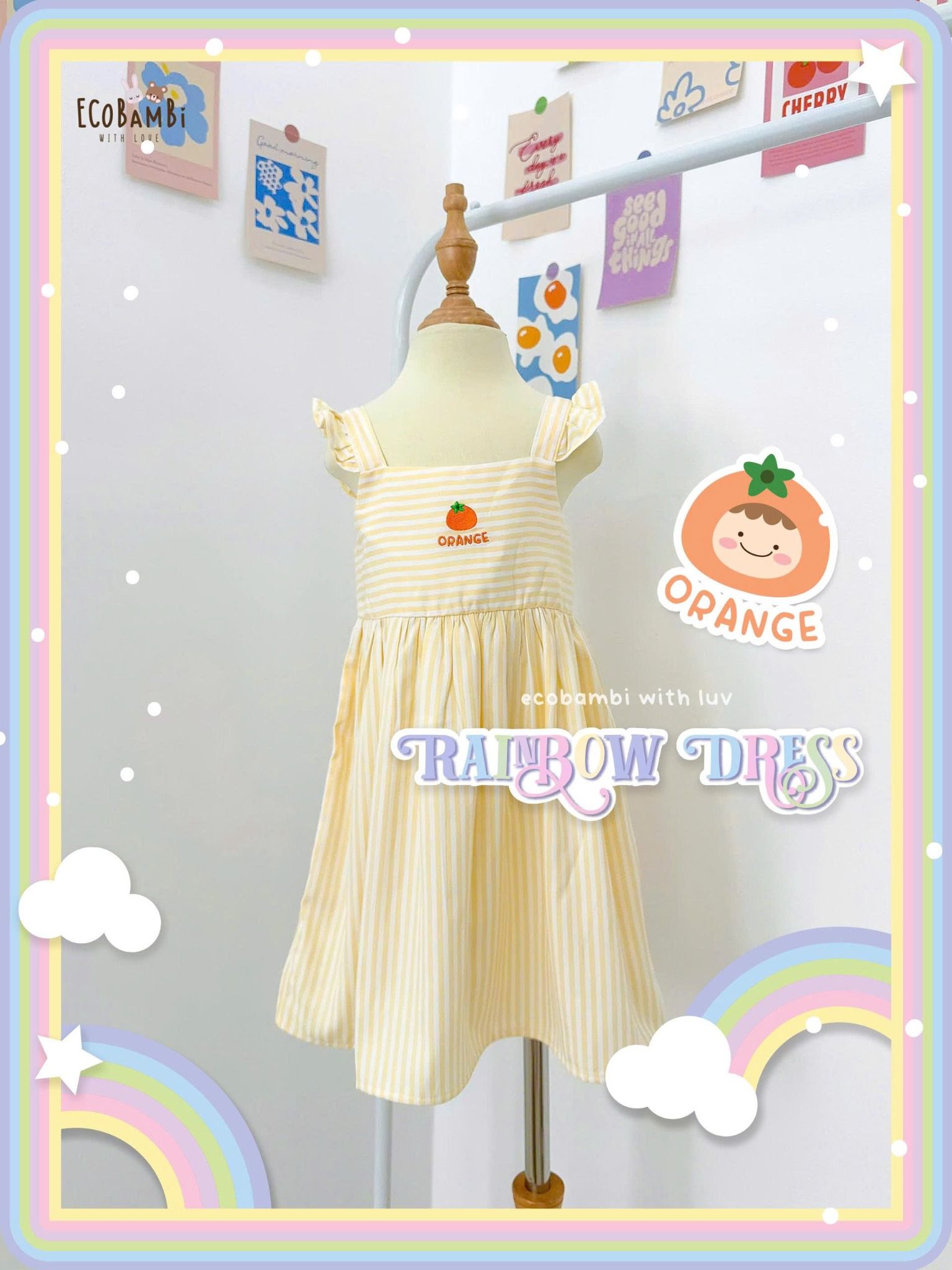 Đầm thô sọc cánh tiên dáng babydoll bé gái ECOBAMBI - 8935334001978 