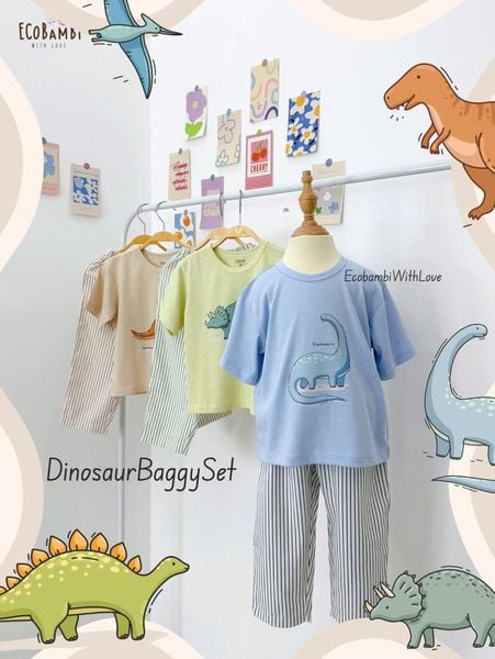  Bộ thun xược tay lỡ quần lửng in khủng long bé trai ECOBAMBI - 8935334001954 
