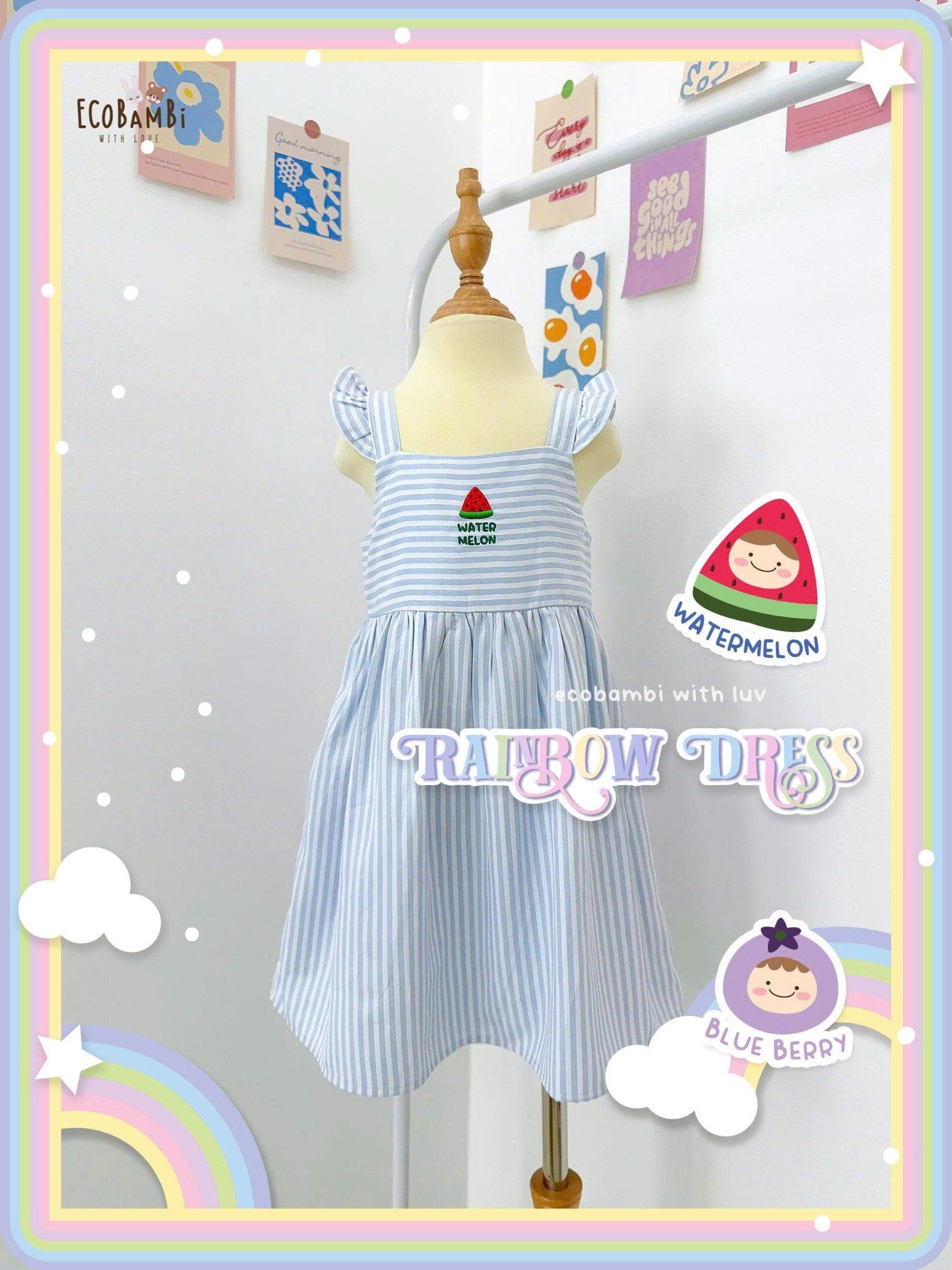  Đầm thô sọc cánh tiên dáng babydoll bé gái ECOBAMBI - 8935334001978 