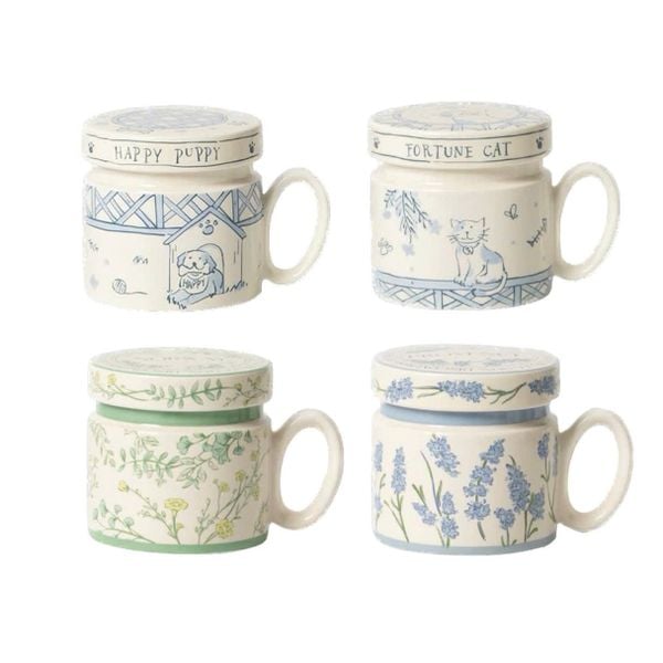  Cốc Gốm Vintage Có Nắp 