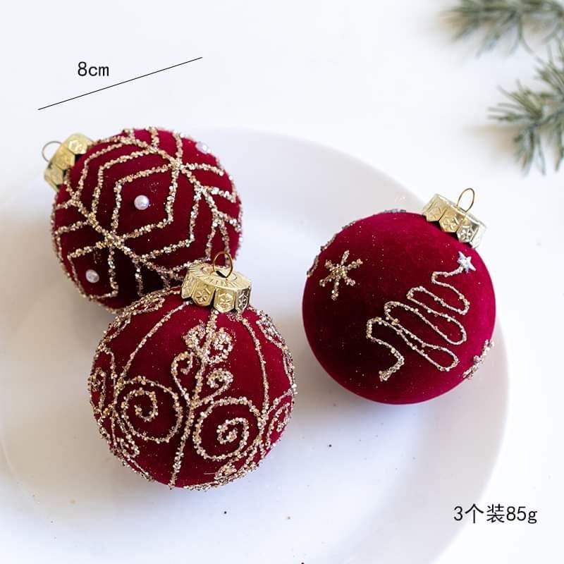  Set 3 Bóng Treo Giáng Sinh Đỏ Nhung 