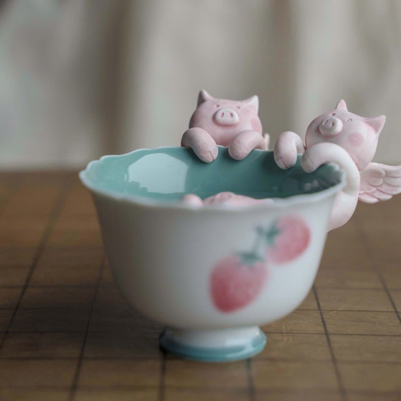  Heo Thiên Thần Trang Trí Tách Trà 