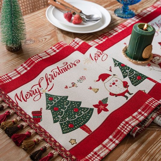  Khăn Trải Bàn Christmas Viền Đỏ 
