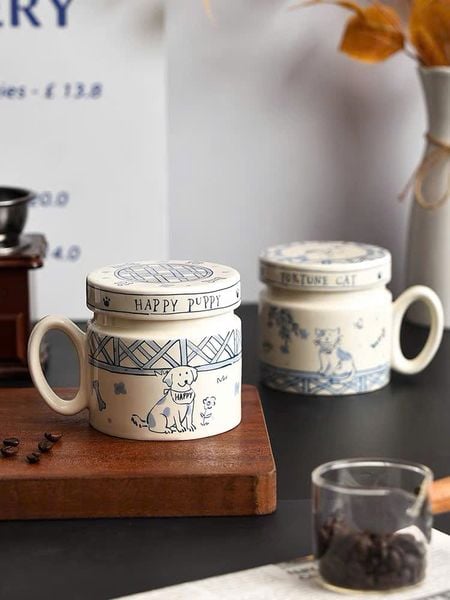  Cốc Gốm Vintage Có Nắp 