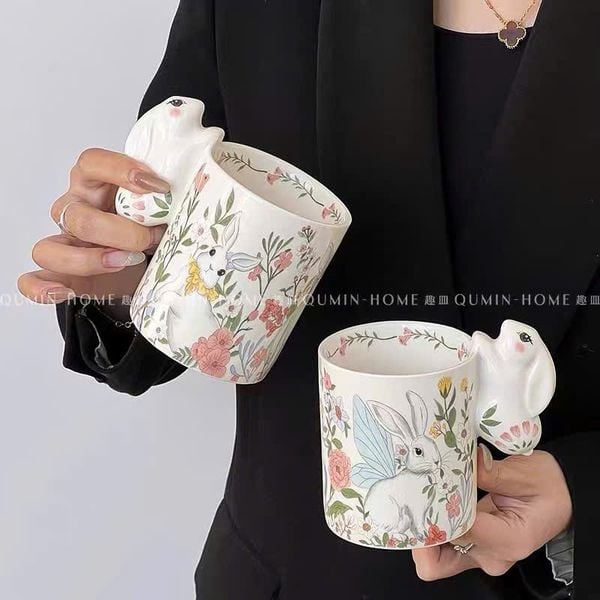  Cốc Gốm Thỏ Hoa 