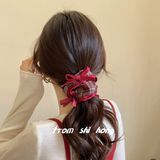  Dây Buộc Tóc Kẻ Sọc Đỏ Cổ Điển 