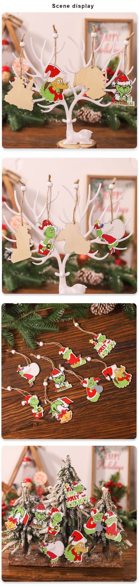  Set Tag Gỗ Grinch 12 Chiếc 