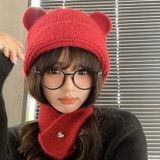  Mũ Len Dệt Kim Tai Gấu Màu Đỏ 