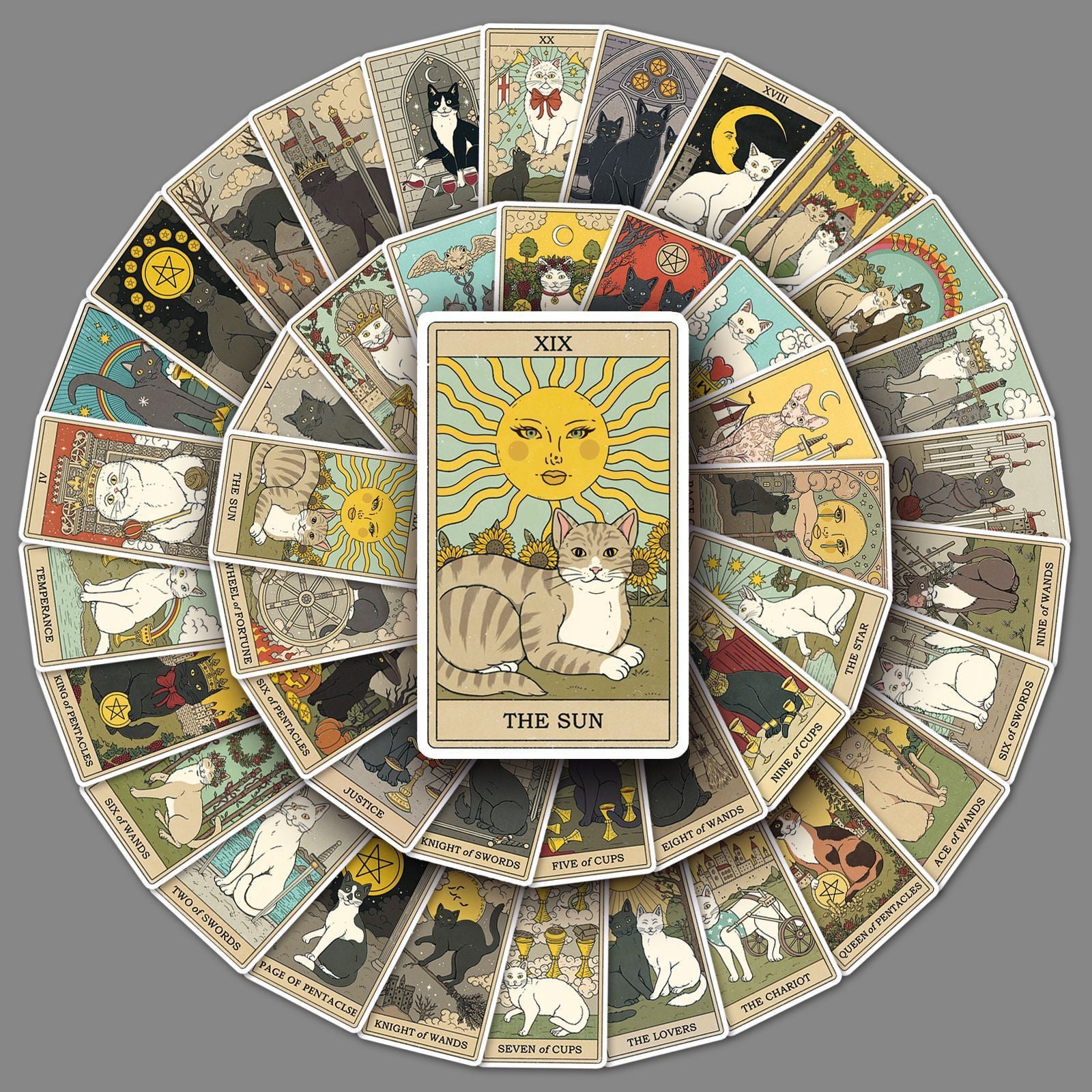  Set 78 Sitcker Lá Bài Mèo Tarot 
