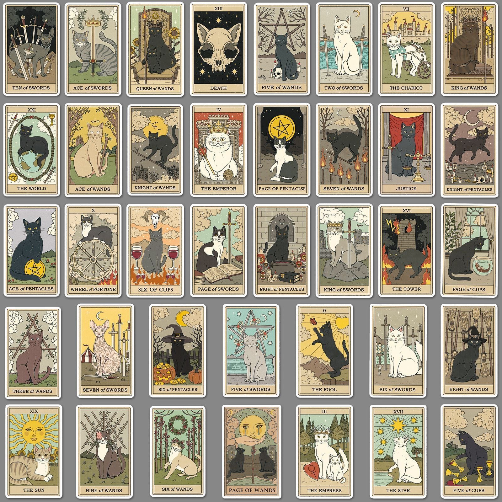  Set 78 Sitcker Lá Bài Mèo Tarot 