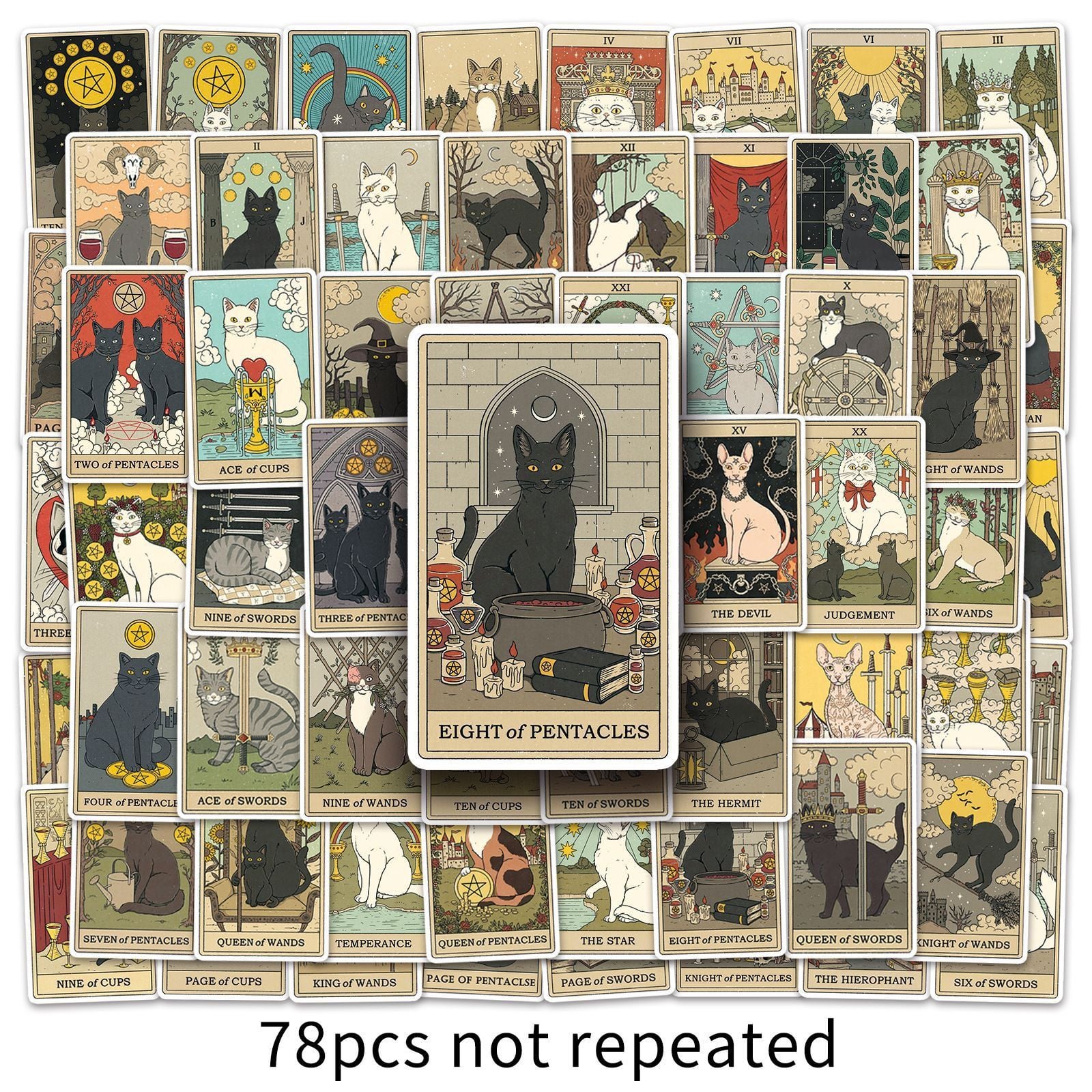  Set 78 Sitcker Lá Bài Mèo Tarot 