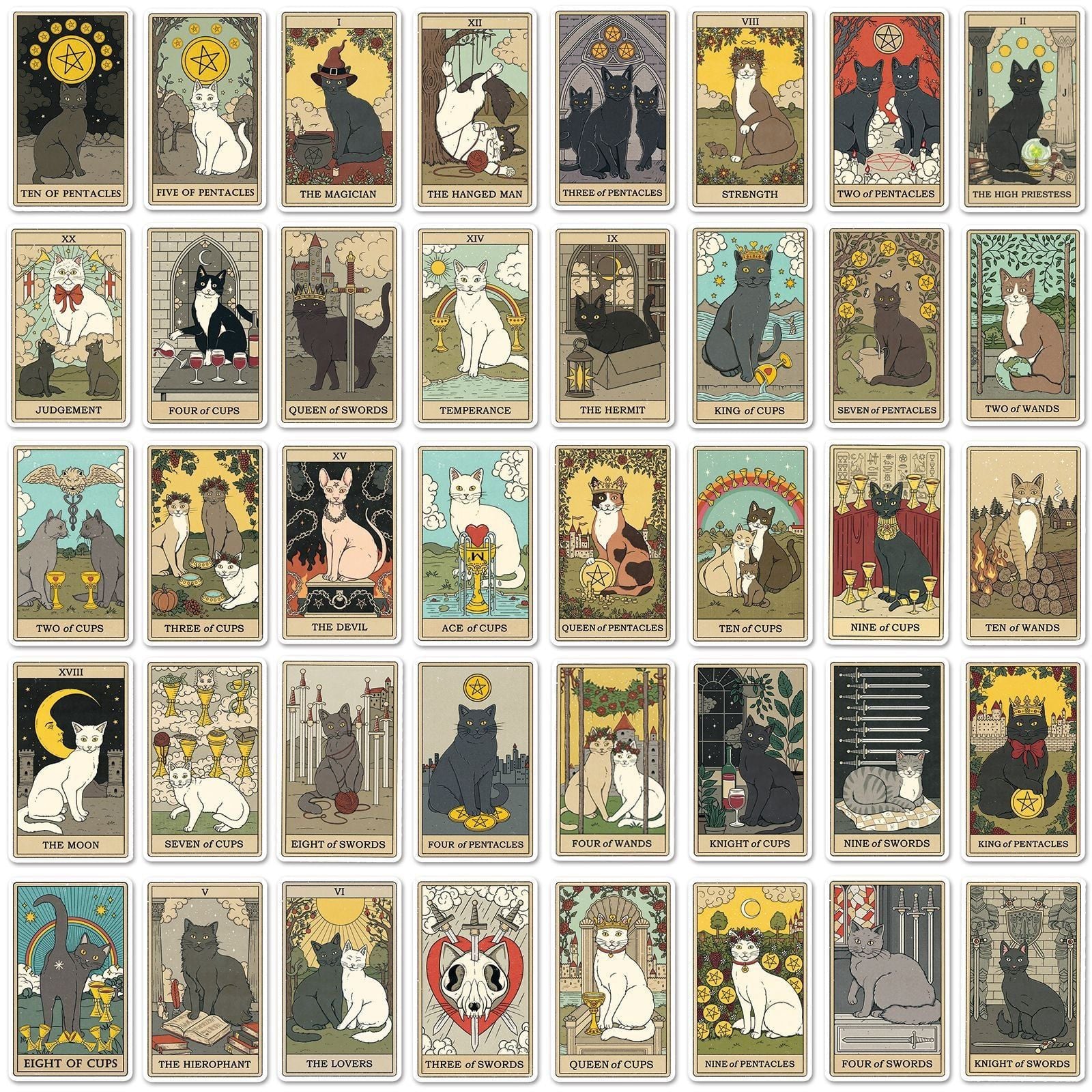  Set 78 Sitcker Lá Bài Mèo Tarot 