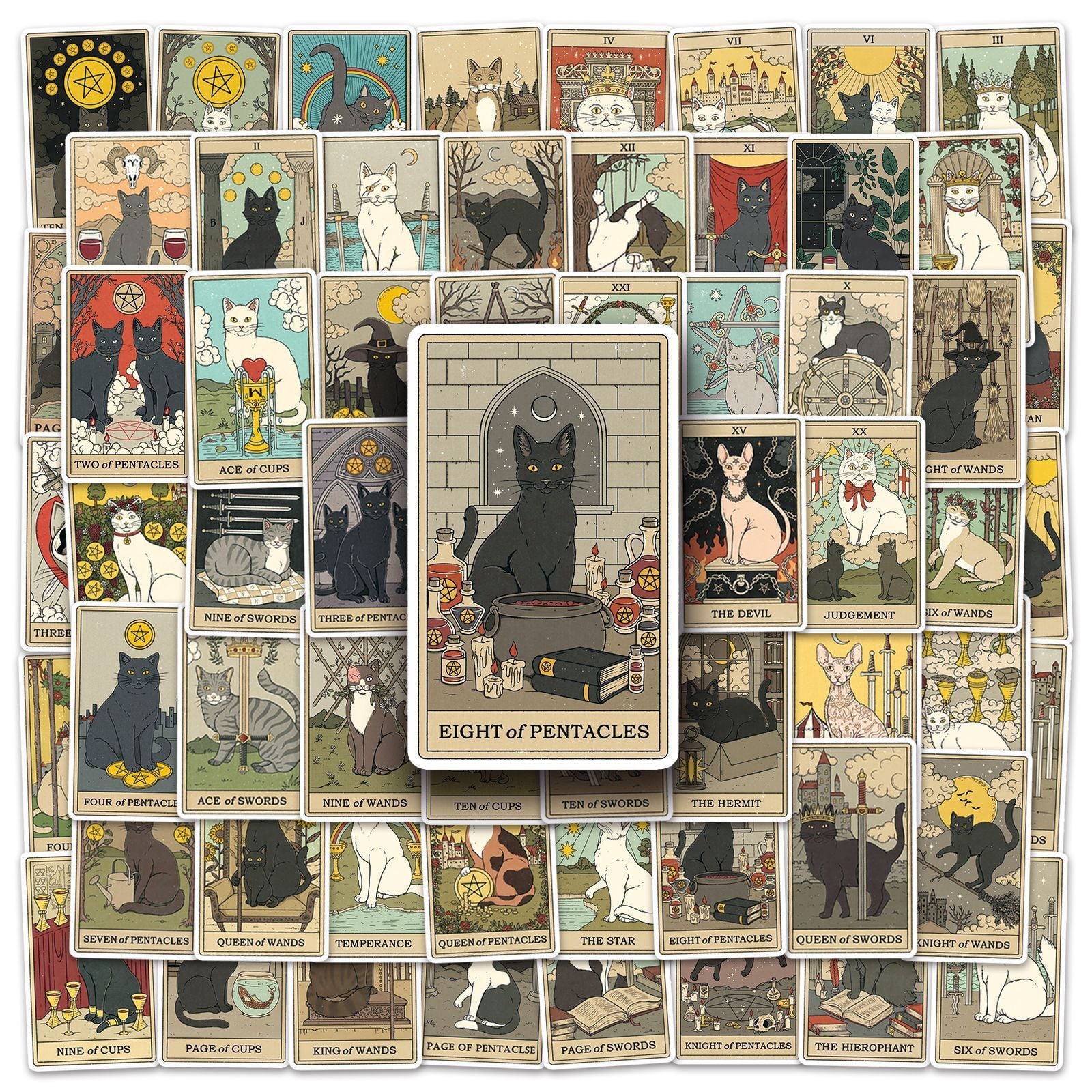 Set 78 Sitcker Lá Bài Mèo Tarot 