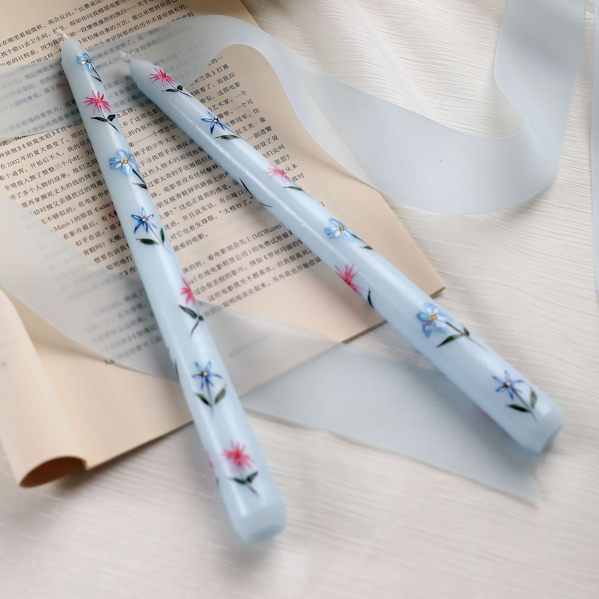  Nến Dài Hoạ Tiết Hoa 