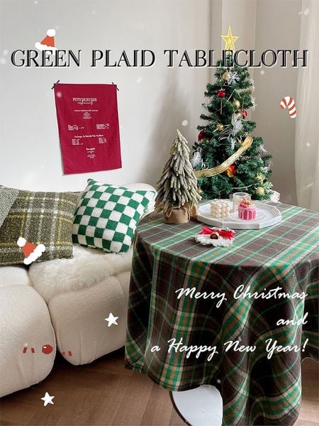  Khăn Trải Bàn Cổ Điển Xanh Kẻ Sọc 