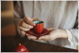  Đĩa Trà Hoa Cúc Đỏ Tử Cấm Thành 