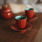  Đĩa Trà Hoa Cúc Đỏ Tử Cấm Thành 