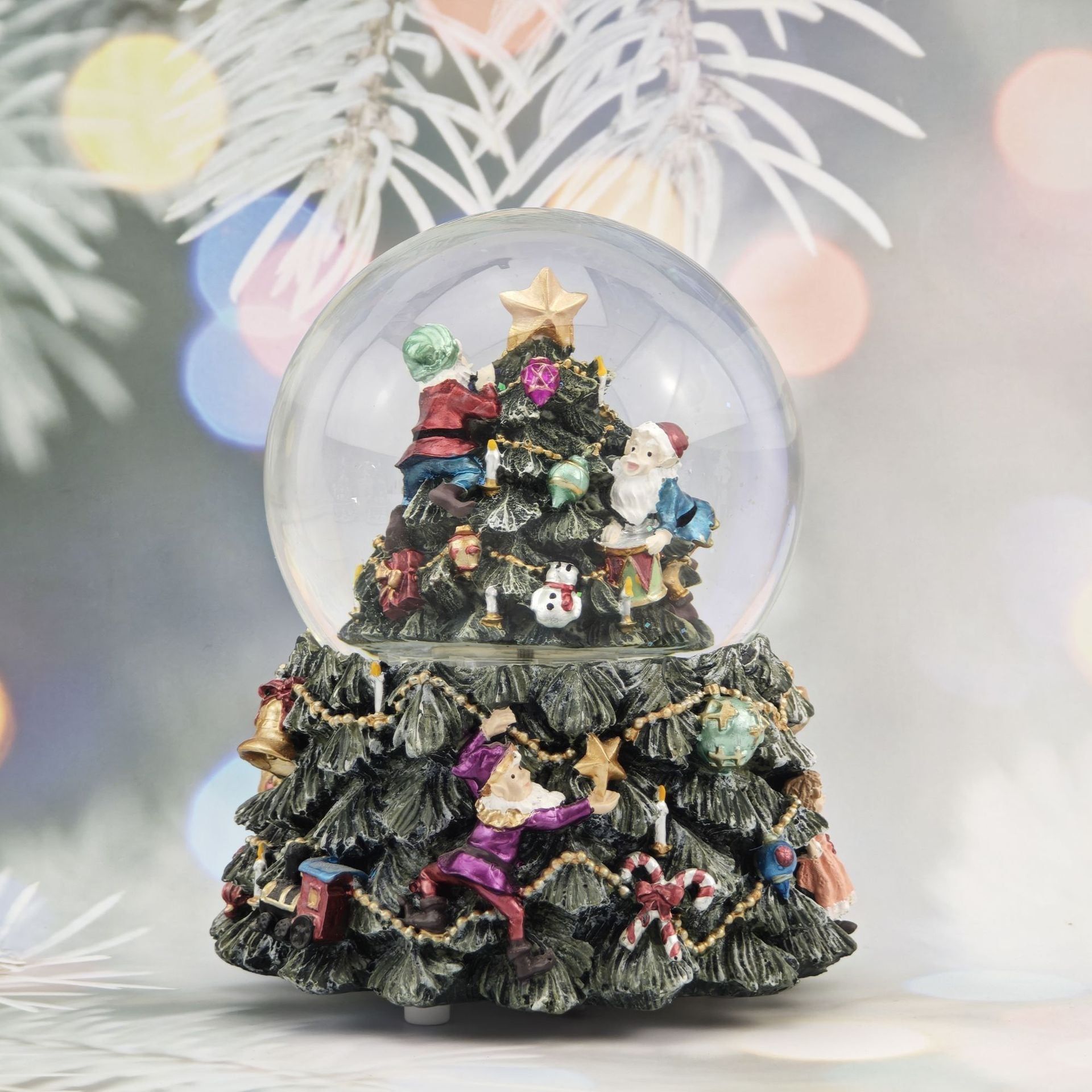  Hộp Nhạc Quả Cầu Pha Lê Cây Thông 