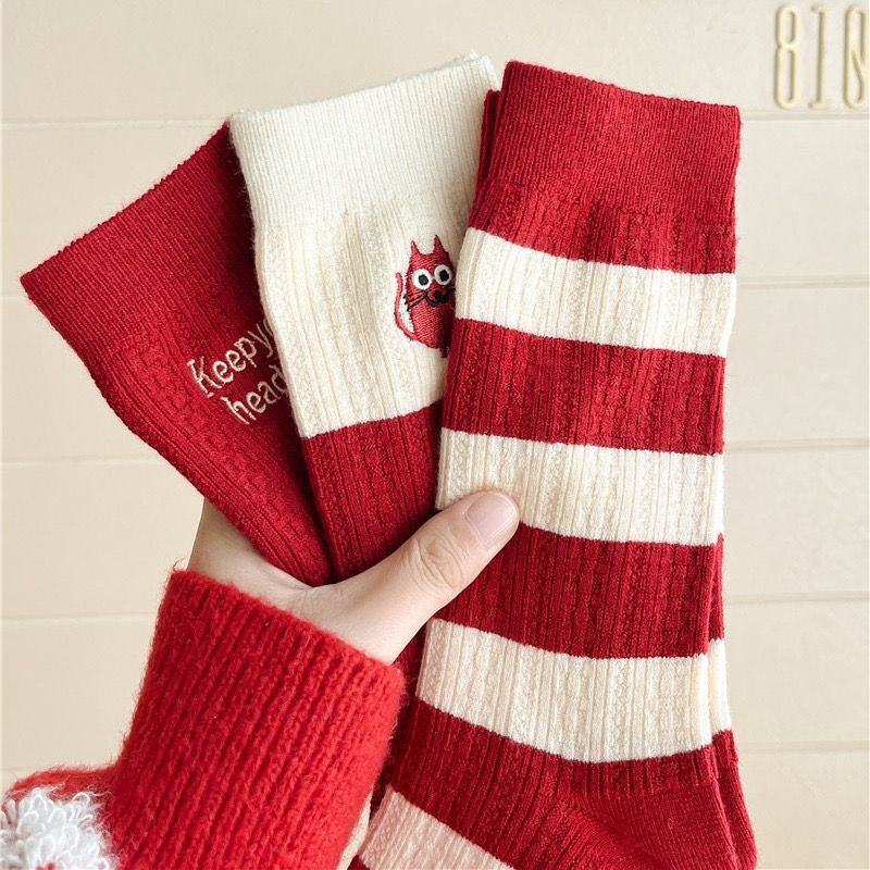  Tất Len Cashmere Màu Đỏ 