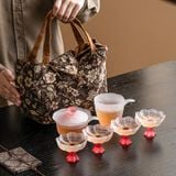  Bộ Trà Hoa Sen Tráng Men Pha Lê 7 Món 