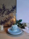  Đèn Dầu Gốm Vẽ Tay Hoa Retro 