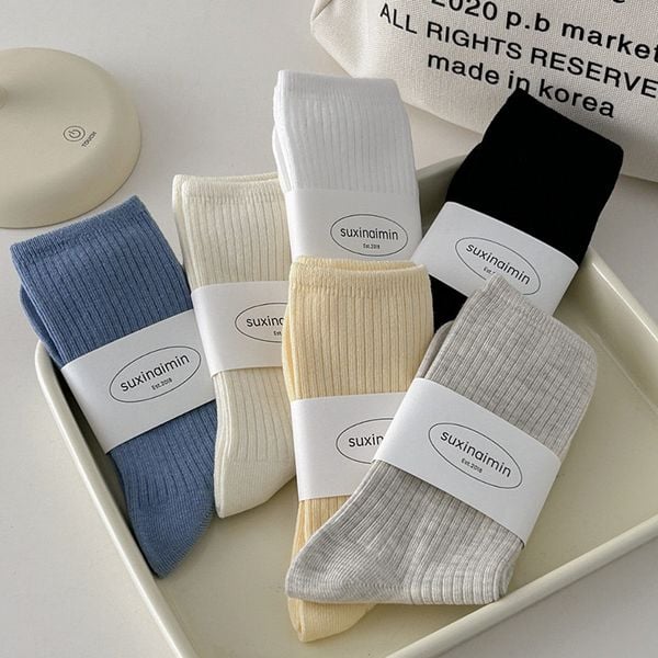  Tất Sọc Dọc Màu Trơn Phong Cách Nhật Bản 