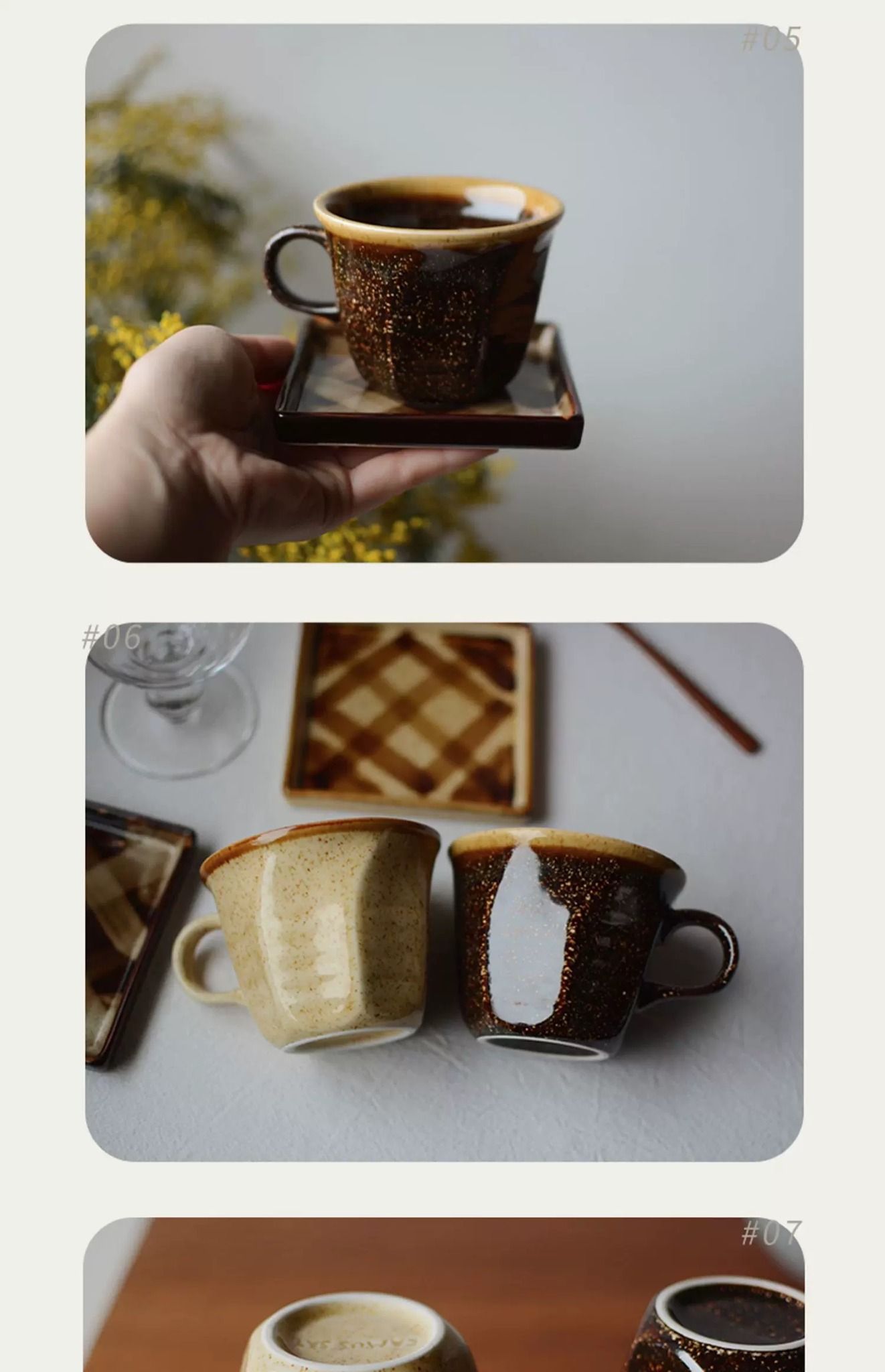  Ly Cafe Vẽ Tay Màu Nâu Cổ 