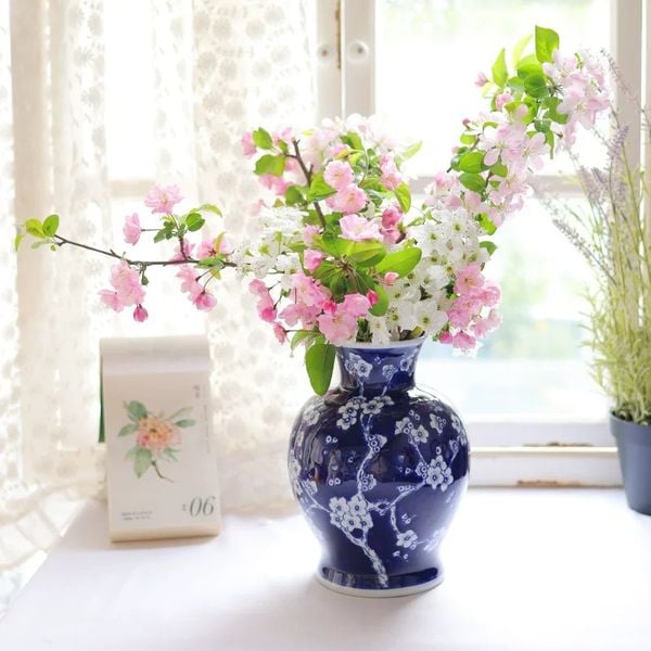  Bình Hoa Mận Trắng Vẽ Tay 