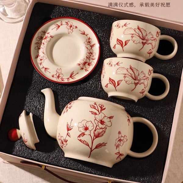  Bộ Ấm Hoa Đào Đỏ 