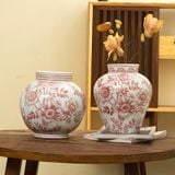  Bình Hoa Gốm Vẽ Tay Hoa Hồng Đỏ 