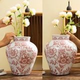  Bình Hoa Gốm Vẽ Tay Hoa Hồng Đỏ 