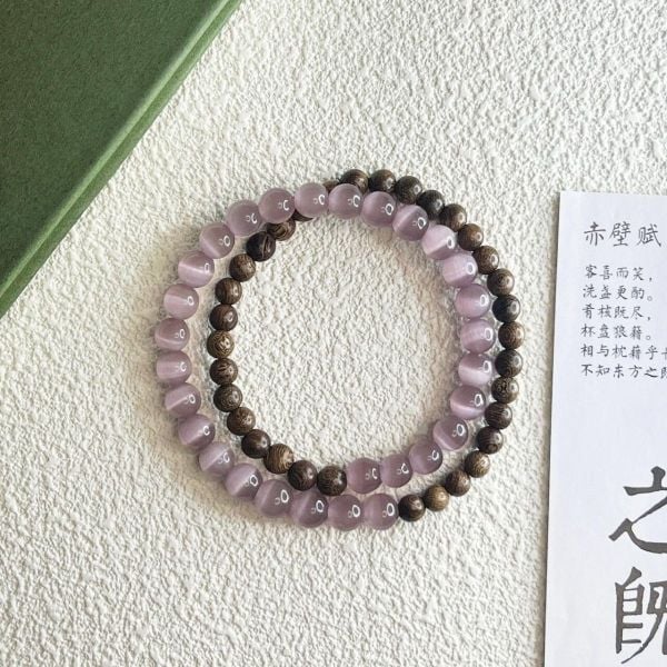  Vòng Tay Đàn Hương Mắt Mèo Tím 