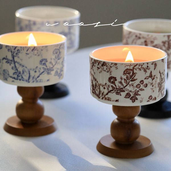  Nến Thơm Woosi Ly Hoa Đế Gỗ 