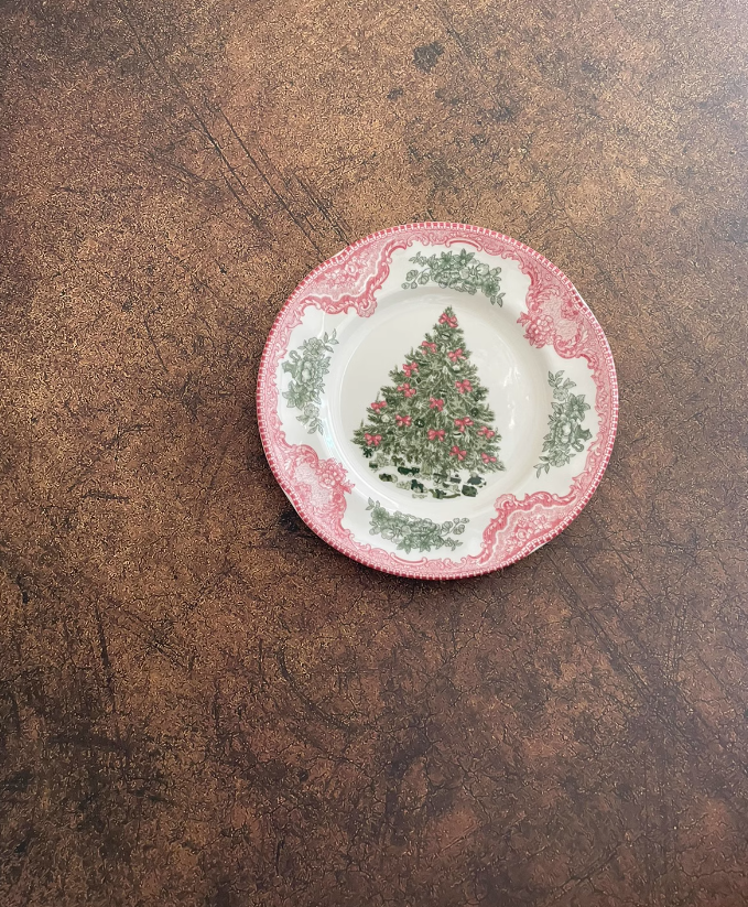 Bát, Đĩa Cây Thông Nơ Đỏ Retro 